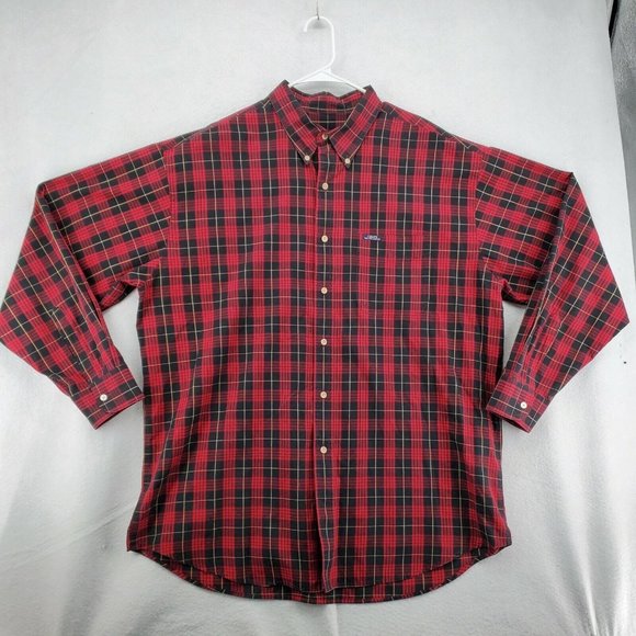 CHAPS Shirt Men's Long Sleeve Casual Button Down Plaid Oxford Red 2XL - Picture 3 of 12